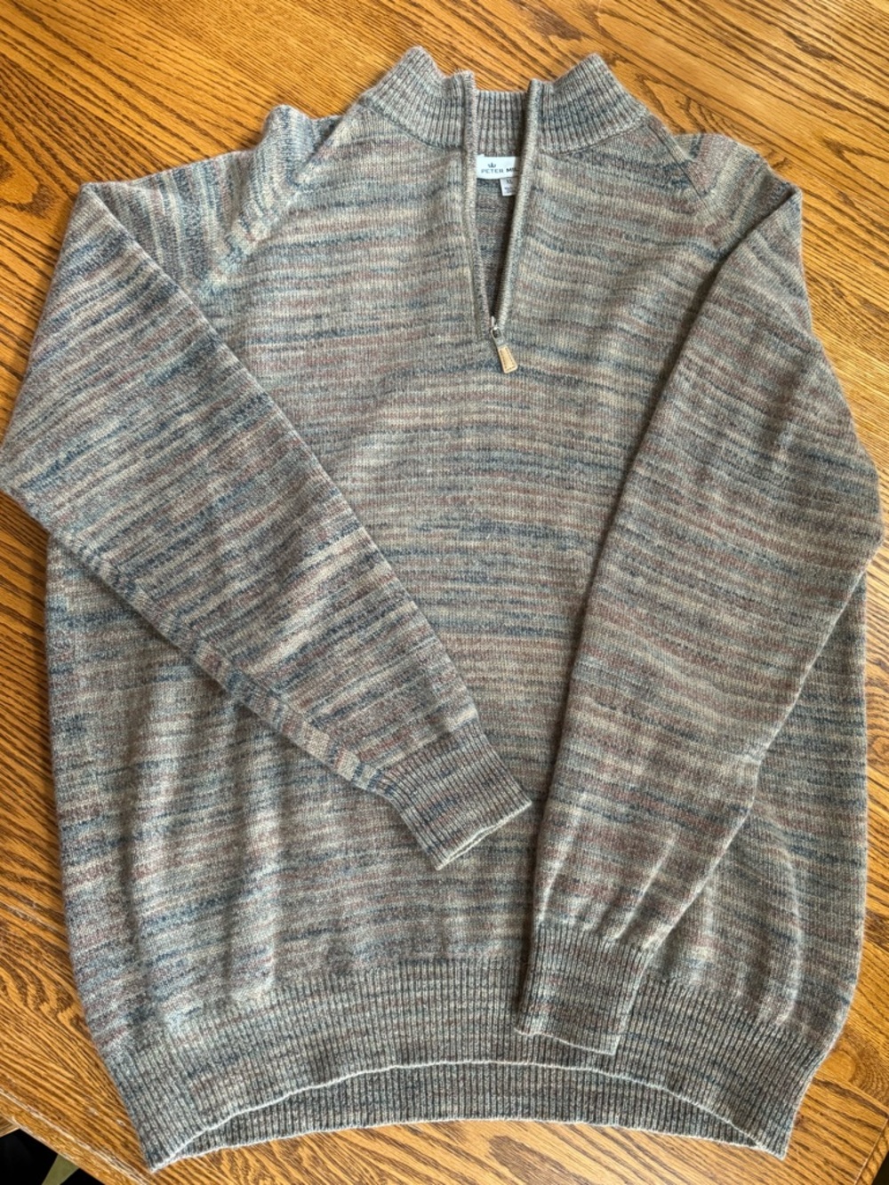 Peter Millar Cashmere Men's XL Multi tone Brown & Blue 1/4 Zip Sweater